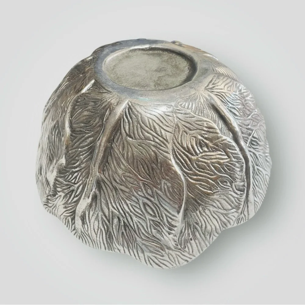 Pewter Salad Serving Bowl Lettuce Leaf Pattern Garden Cabbage Bowl Very Heavy!